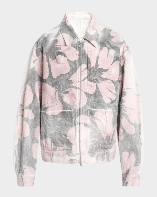 Dries Van Noten Men's Veper Floral-Print Denim Jacket | Neiman Marcus