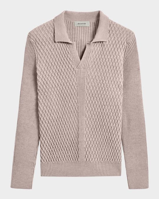 Men's Ribbed Wool Johnny Collar Sweater