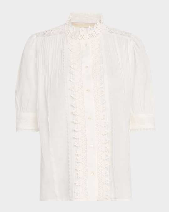 Vanessa Bruno Pintuck Lace-Trim Blouse | Neiman Marcus