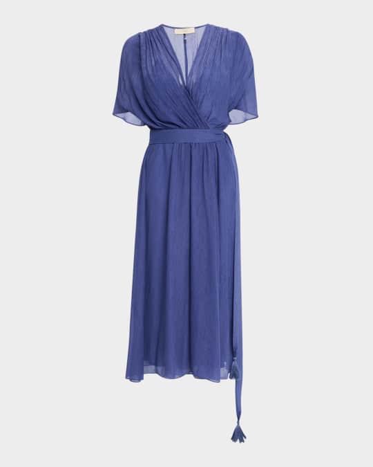 Edjie Crinkled Viscose Chiffon Midi Wrap Dress
