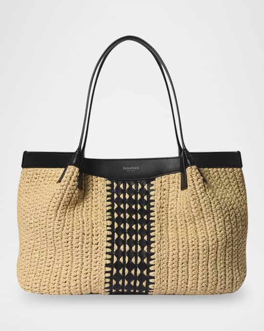 Caspian Woven Raffia Leather Tote Bag