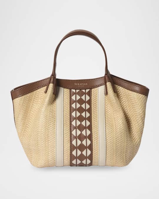 Secret Mini Mosaic Raffia & Leather Top-Handle Bag