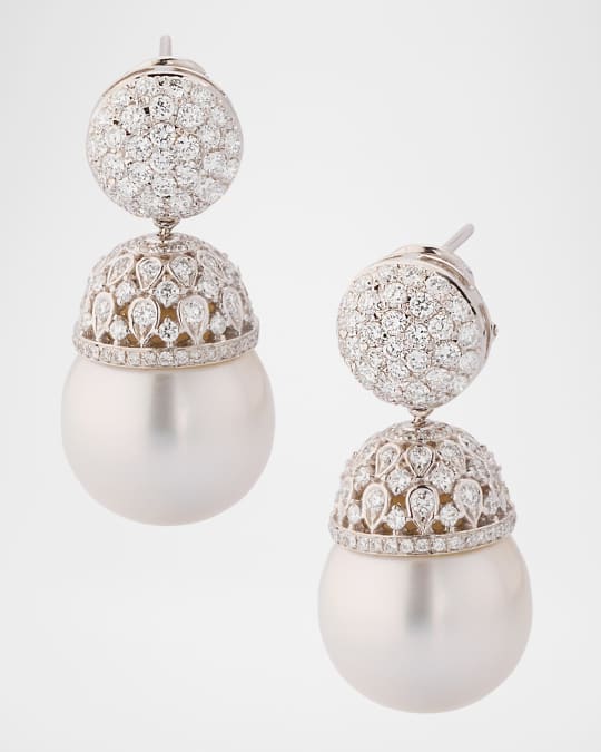 18K White Gold South Sea Pearl Earrings with Diamonds 