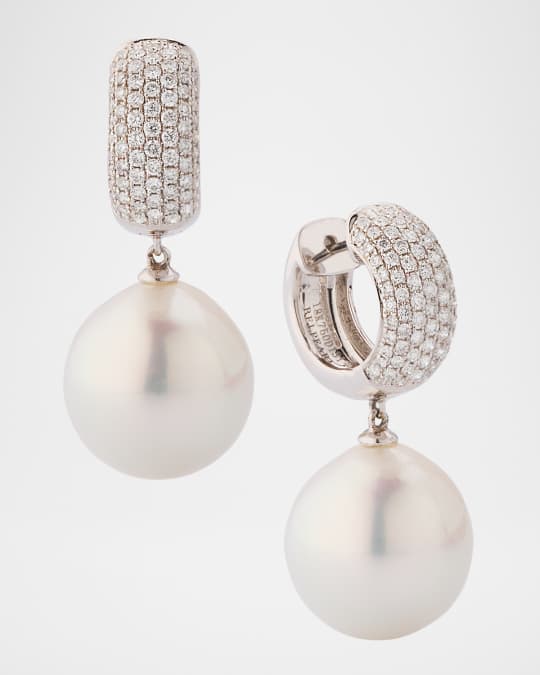 18K White Gold South Sea Pearl Earrings with Diamonds