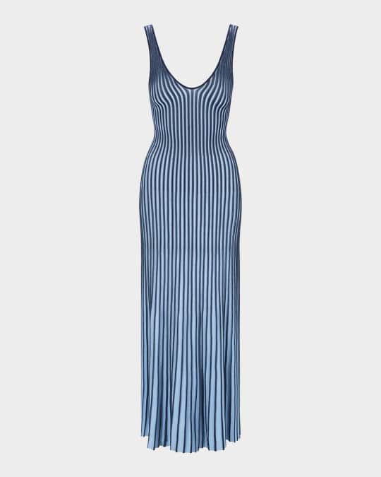 Claretta Backless Pleated Rib-Knit Dress