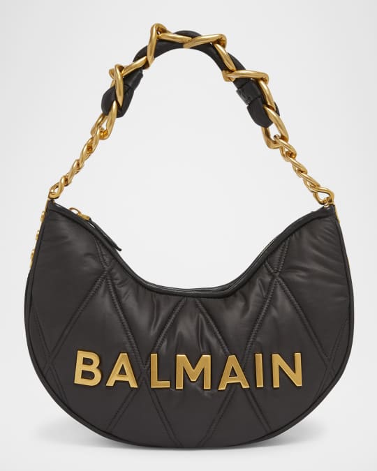 Balmain 1945 Moon Shoulder Bag in Grid Quilted Nylon | Neiman Marcus