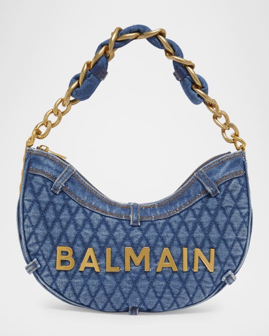 Balmain 1945 Moon Shoulder Bag in Grid Quilted Denim