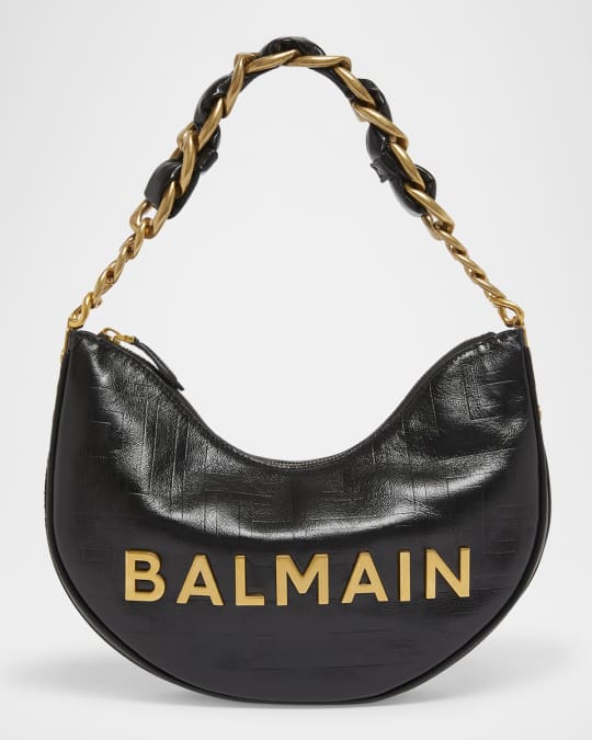 Balmain 1945 Moon Shoulder Bag in PB Embossed Crinkle Leather