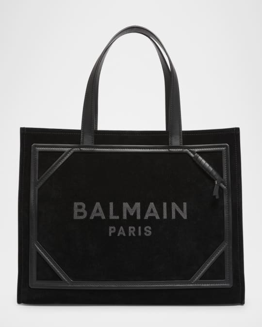 BALMAIN 2wayトートバッグ B-Army キャンバス レザー ブラック Balmain B Army Medium Shopper Tote Bag in Suede | Neiman Marcus