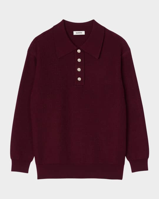 Sandro Alfonso Cable-Knit Polo Sweater | Neiman Marcus