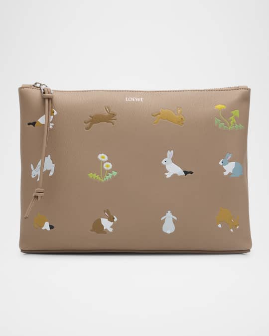 【LOEWE】 BUNNIES COIN CARDHOLDER Loewe x Suna Fujita Bunnies Printed Pouch Bag | Neiman Marcus