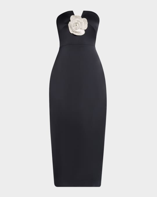 Ramy Brook Denisa Strapless Rhinestone Applique Midi Dress Neiman Marcus