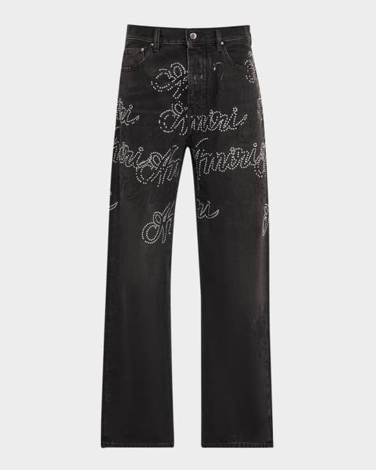 Amiri Men's Crystal Script Straight-Leg Jeans Neiman Marcus