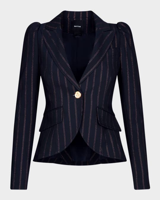 Striped Puff-Shoulder Blazer 