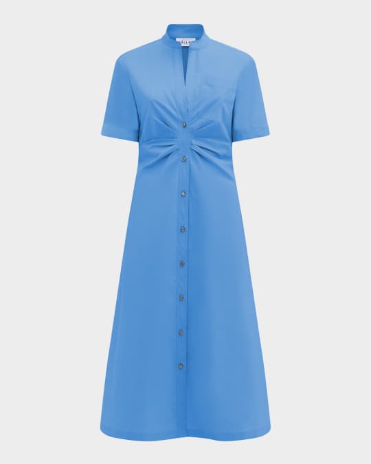 Noor Ruched Stretch Cotton Midi Shirtdress