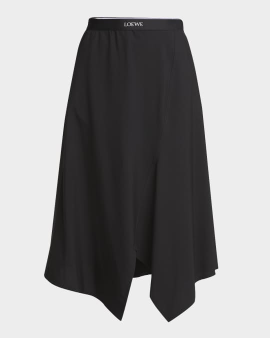 Loewe Asymmetric Midi Skirt with Logo Detail | Neiman Marcus