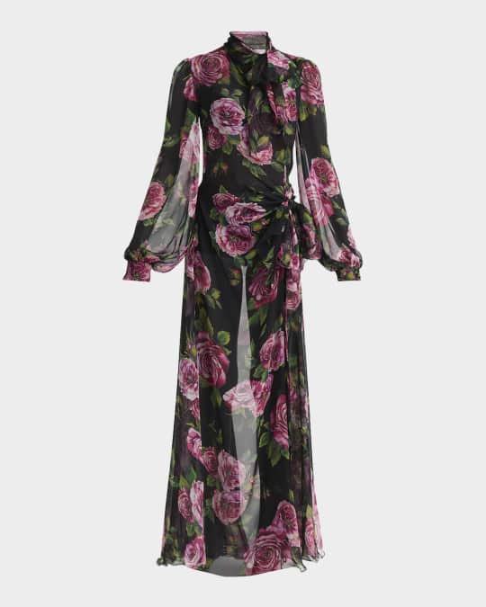 Rosa Antica Neck-Scarf Chiffon Wrap Gown