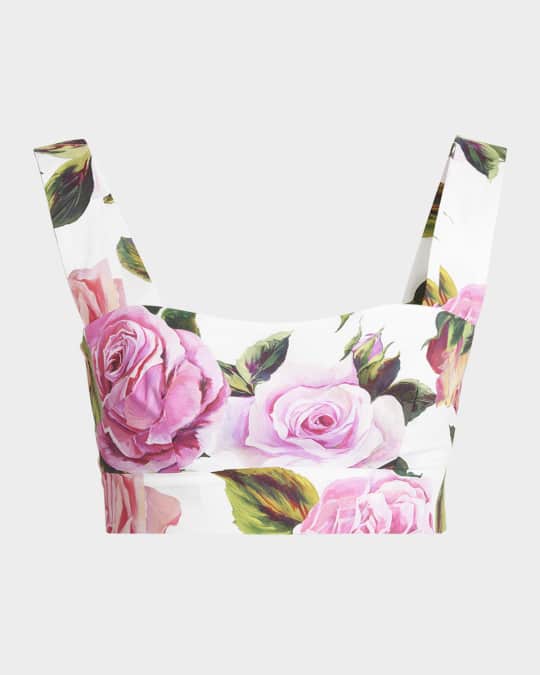 Dolce&Gabbana Rose Square-Neck Cotton Crop Top | Neiman Marcus