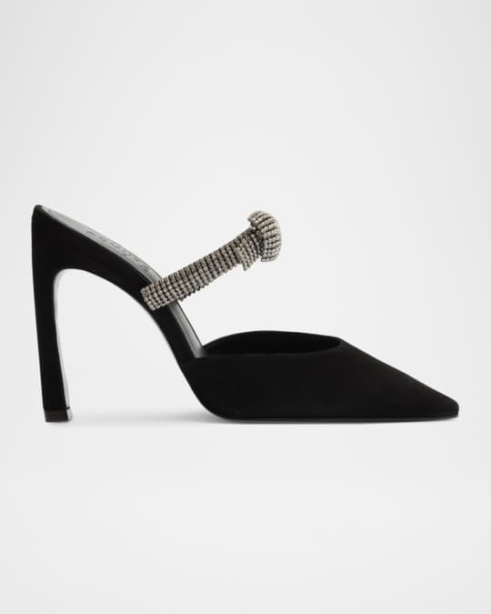 Pearl Suede Crystal-Knot Mule Pumps
