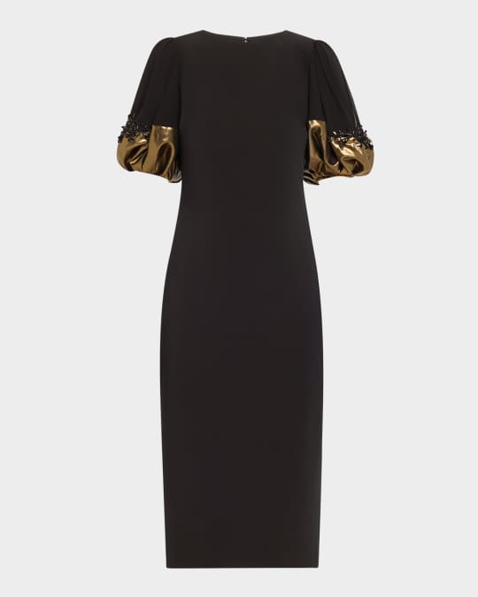 Beaded Metallic-Cuff Midi Sheath Dress