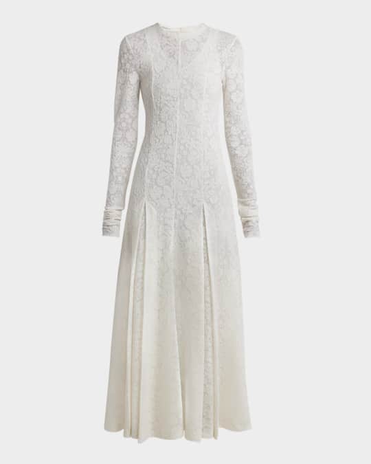 Lace Long-Sleeve Drop-Waist Midi Dress
