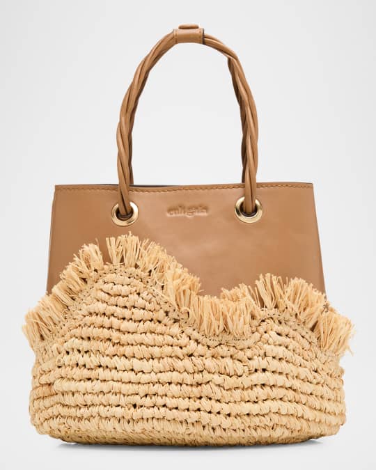 Cult Gaia Jojo Raffia & Leather Top-Handle Bag | Neiman Marcus