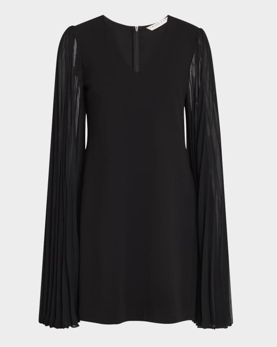 strapless open back dress Pleated A Line Long Formal High Neck Cape Sleeve Dress  The Dress Outlet
