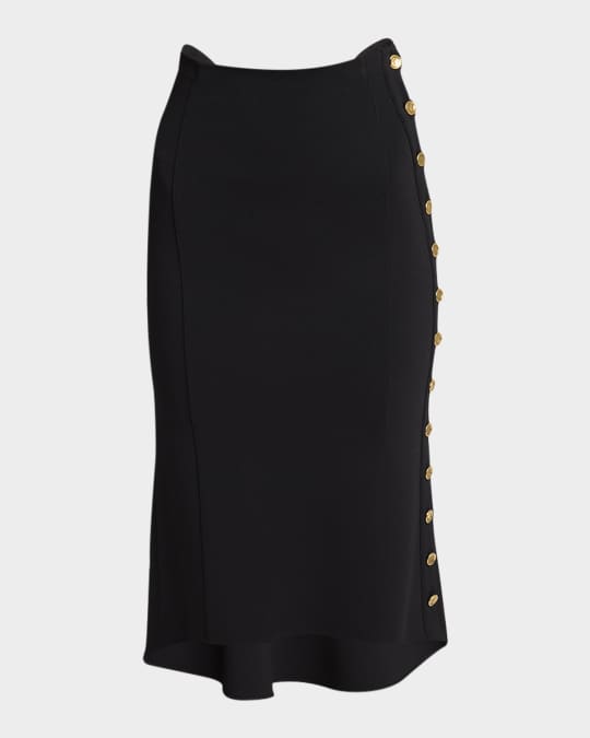 Pencil Buttoned Midi High-Low Skirt