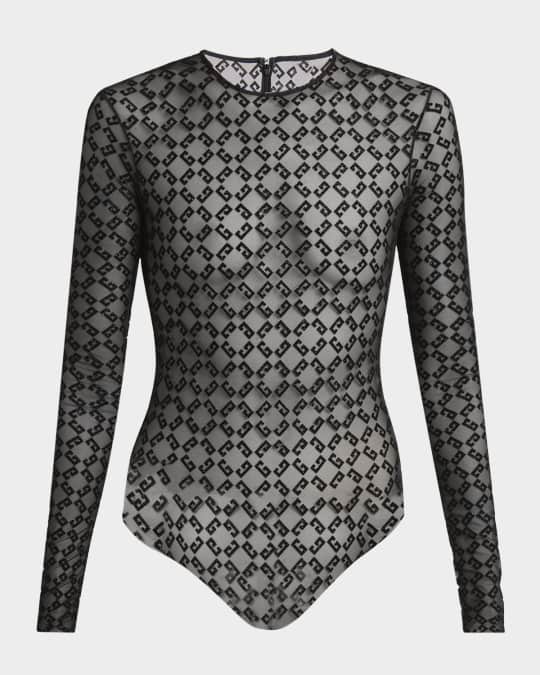 Tシャツ・カットソー GIVENCHY MONOGRAM TULLE BODYSUIT Givenchy Sheer Tulle Monogram Bodysuit | Neiman Marcus