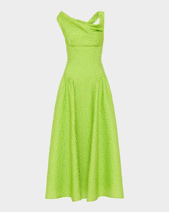 Elley Off-Shoulder Textured Drop-Waist Midi Dress