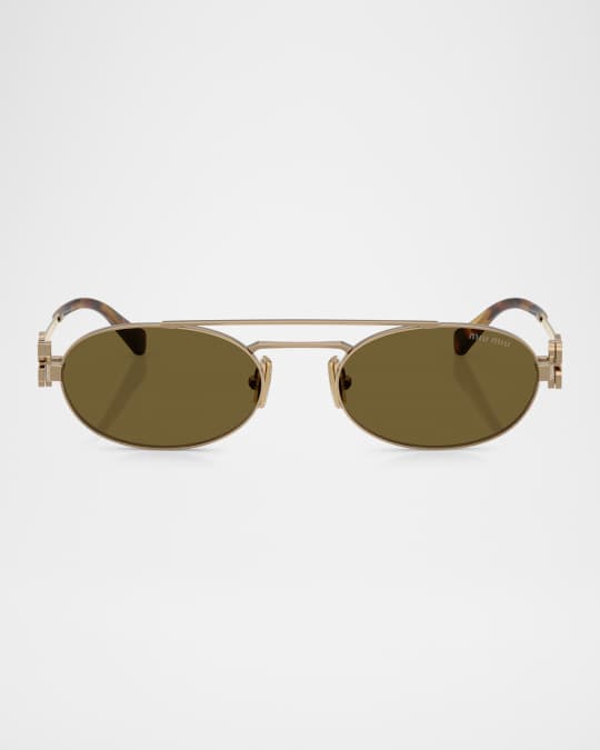 Miu Miu Logo Metal Oval Sunglasses | Neiman Marcus