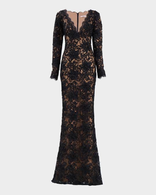 Eyelash Floral Lace Column Gown
