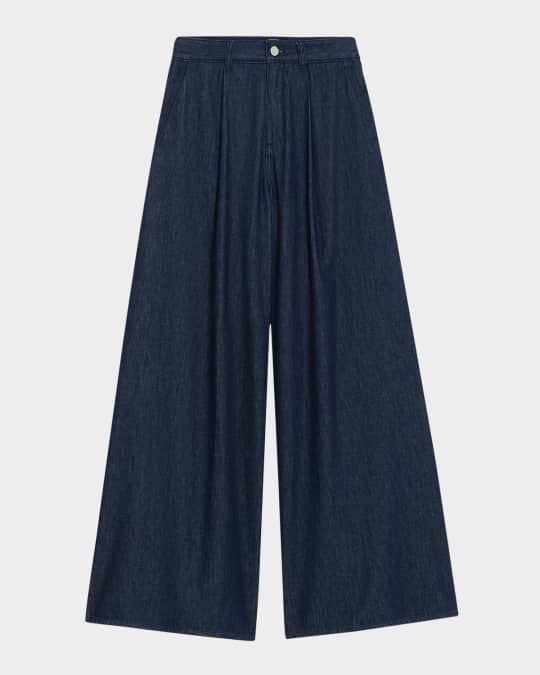 Denim Pleated Wide Leg Pants