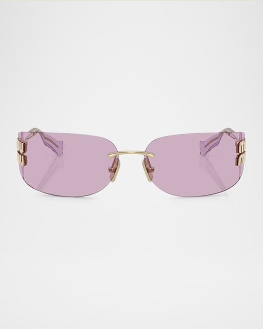 小物 miumiu rimless sunglasses purple Miu Miu Rimless Logo Metal Rectangle Sunglasses | Neiman Marcus