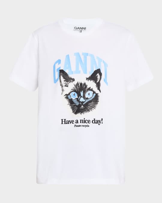 Ganni Basic Jersey Cat Relaxed T-Shirt | Neiman Marcus