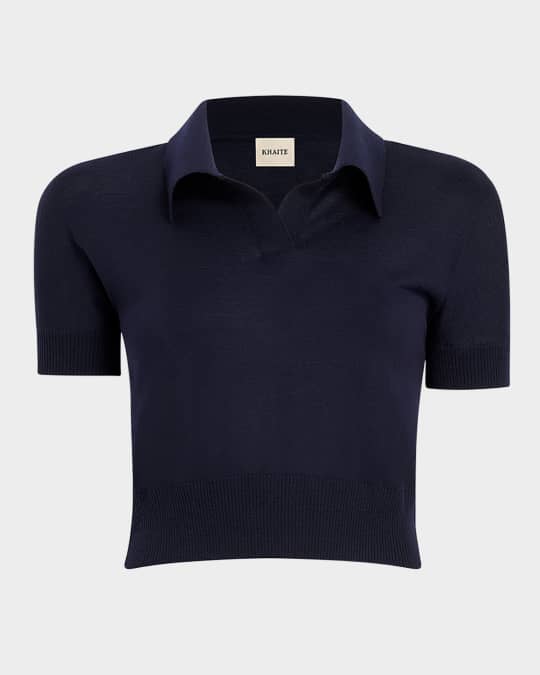 Tシャツ・カットソー Khaite 'Morgane' Top Khaite Morgane Short-Sleeve Crop Polo Top | Neiman Marcus
