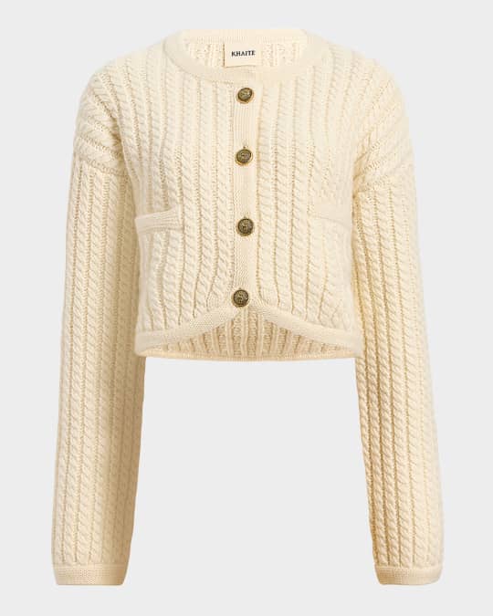 Balser Cashmere Cable-Knit Crop Cardigan