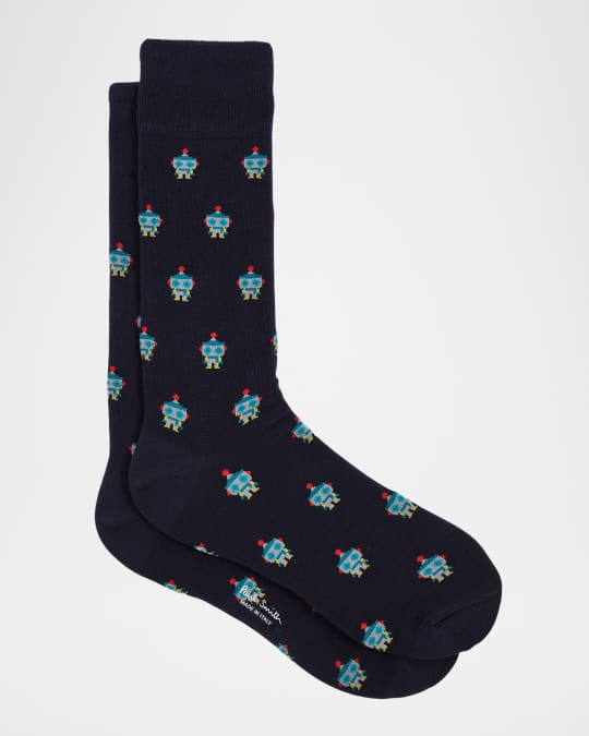 Men's Yen Robot Cotton-Stretch Crew Socks