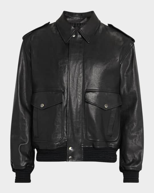 Burberry Men's Leather Bomber Jacket | Neiman Marcus
