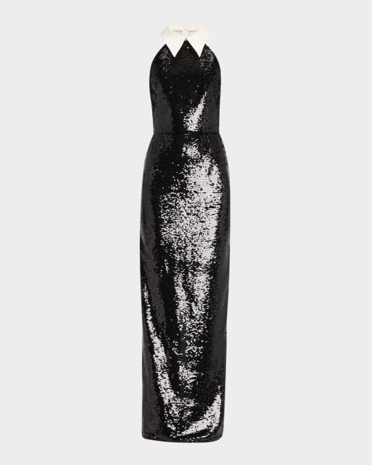 Bronx and Banco Wednesday Collared Sequin Column Gown | Neiman Marcus
