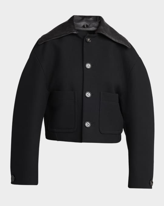 Intrecciato Collar Wide-Sleeve Cotton Jacket