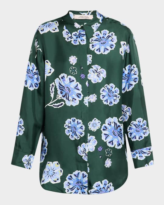 Big Garden Floral-Print Silk Twill Blouse
