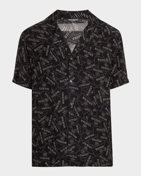 Men's Allover Couture Label-Print Shirt