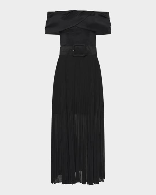 Emilie Pleated Off-Shoulder Midi Dress