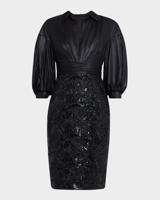 badgley mischka sequin shirt dress Badgley Mischka Collection Belted Embroidered Sequin Lace Shirt Gown