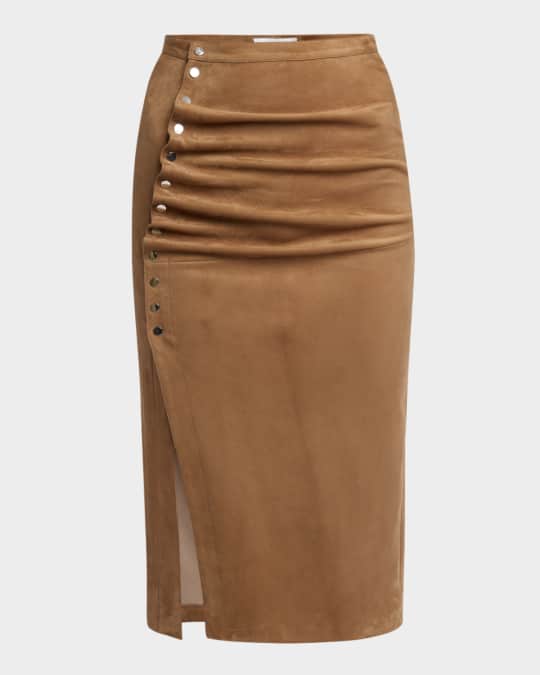 Asymmetric Suede Midi Skirt