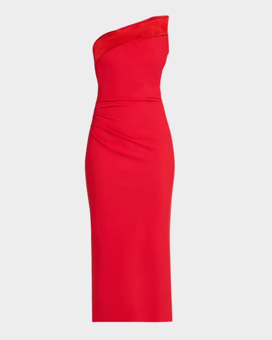 Strapless Satin-Trim Bodycon Midi Dress