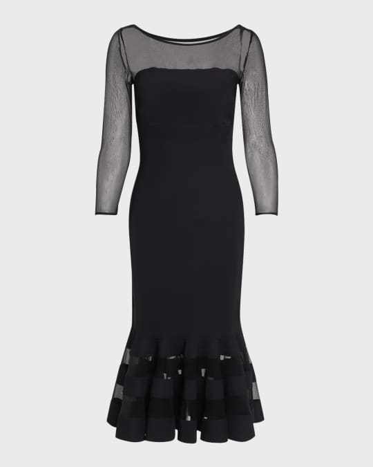 Chiara Boni La Petite Robe Boat-Neck Illusion Midi Dress