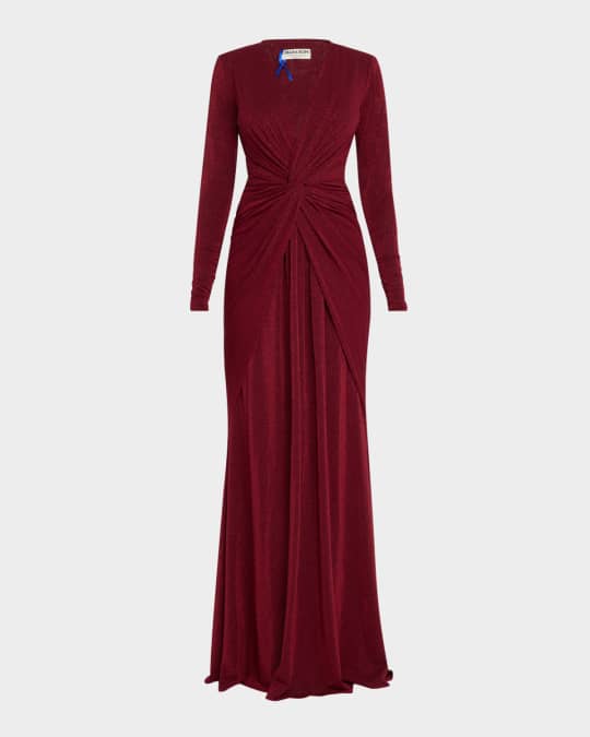 Chiara Boni La Petite Robe Deep V-Neck Shimmer Twist Gown