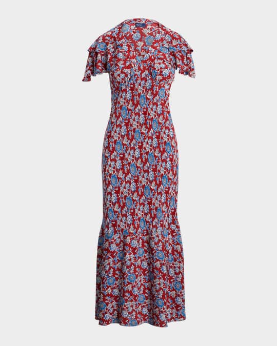 Floral-Print Silk Dress